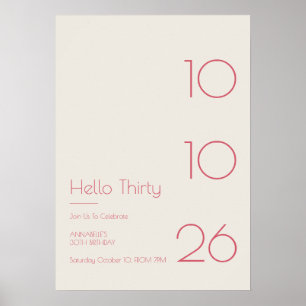 Affiche Bonjour Trente Minimal Moderne 30e Anniversaire
