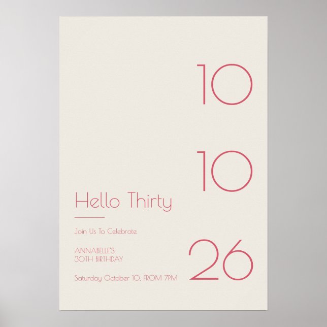 Affiche Bonjour Trente Minimal Moderne 30e Anniversaire (Devant)