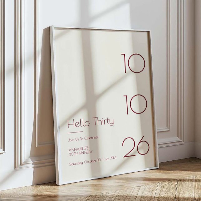 Affiche Bonjour Trente Minimal Moderne 30e Anniversaire (Créateur téléchargé)