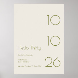 Affiche Bonjour Trente Minimal Moderne 30e Anniversaire