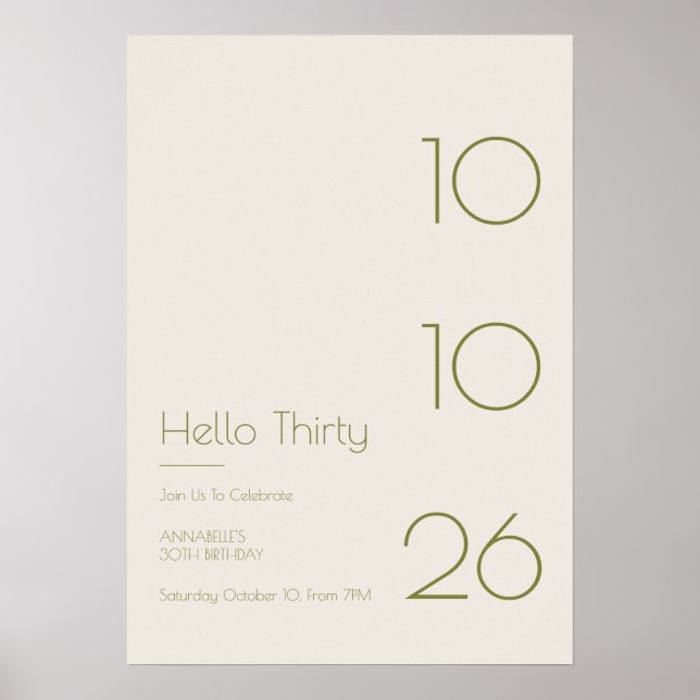 Affiche Bonjour Trente Minimal Moderne 30e Anniversaire (Devant)
