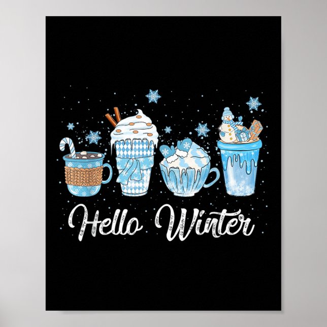 Affiche Bonjour Winter Sweet Cosy Amateurs de café Snowman (Devant)