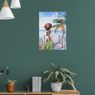 Affiche Bonne ambiance   Plage d'été rétro tendance aquare