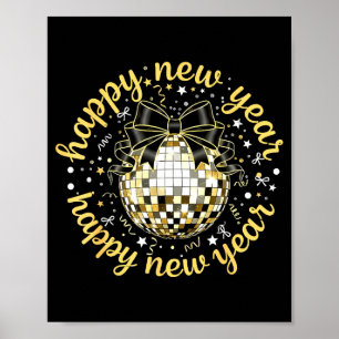 Affiche Bonne Année 2026 Boule Disco Or Arc Coquette C