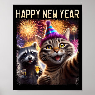 Affiche Bonne année 2026 Célébration de chat mignon et rat