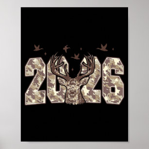 Affiche Bonne Année 2026 Cerf Buck Chasse Camo Camouflage