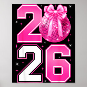 Affiche Bonne année 2026 Coquette Bow & boule disco