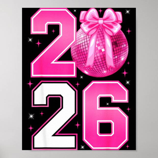 Affiche Bonne année 2026 Coquette Bow & boule disco  (Devant)