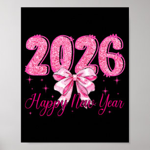 Affiche Bonne Année 2026 Coquette Bow Réveillon du Nouvel