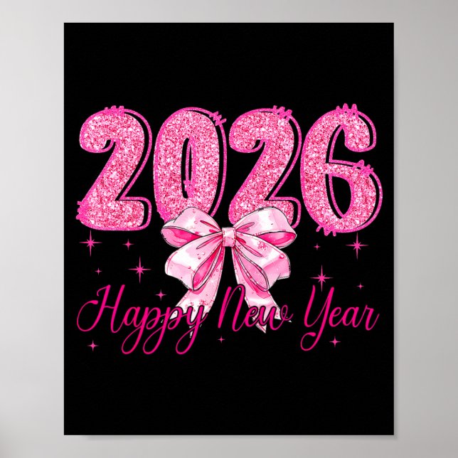 Affiche Bonne Année 2026 Coquette Bow Réveillon du Nouvel  (Devant)
