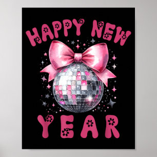 Affiche Bonne Année 2026 Coquette Nk Nœud Boule Disco Femm