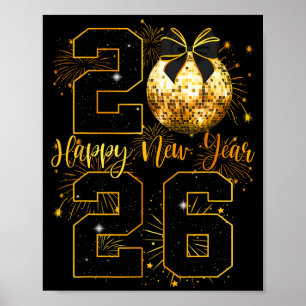 Affiche Bonne Année 2026 Coquette Nœud Boule Disco Nouvel