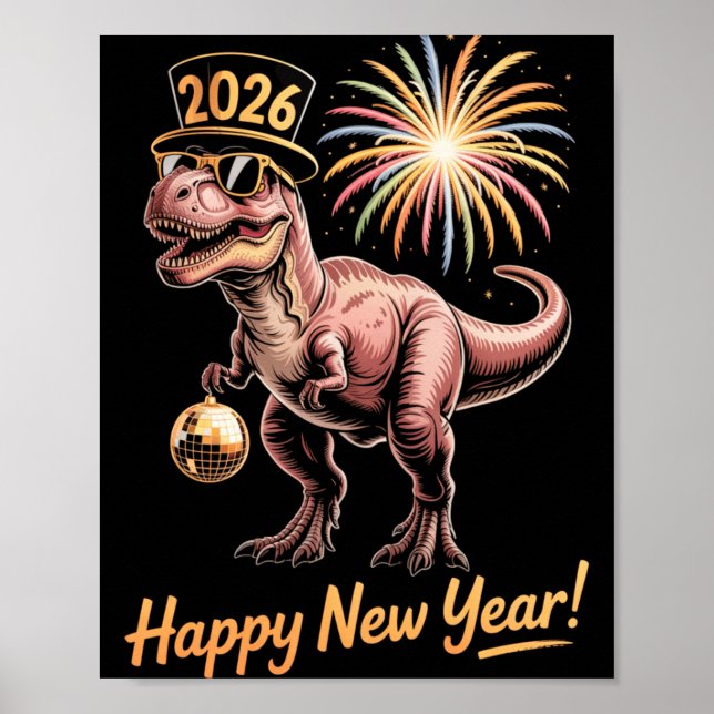 Affiche Bonne année 2026 Dinosaure Drôle de Dino Tee pour  (Devant)