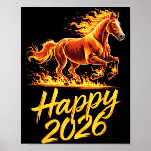 Affiche Bonne année 2026 du cheval Nouvel An du zodiaque c