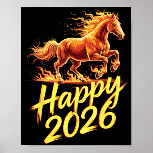 Affiche Bonne année 2026 du cheval Nouvel An du zodiaque c