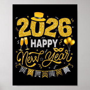 Affiche Bonne année 2026 Feux d'artifice Compte à rebours