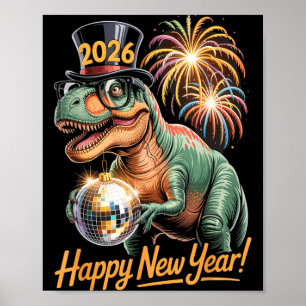 Affiche Bonne année 2026 T-shirt dinosaure drôle T-rex pou