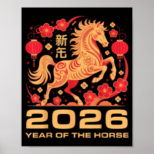 Affiche Bonne année-année du cheval Nouvel An chinois
