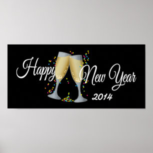 Affiche Bonne année, Champagne & Confetti