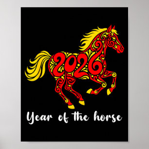 Affiche Bonne année chinoise 2026 Année du Cheval Horo