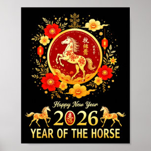Affiche Bonne année chinoise 2026 année lunaire du cheval