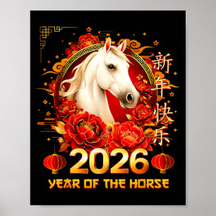 Affiche Bonne année chinoise du cheval 2026 Nouvel An luna
