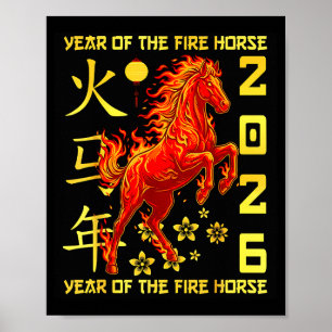 Affiche Bonne année chinoise du cheval 2026 Nouvel An luna