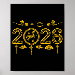 Affiche Bonne année chinoise du cheval 2026 tenue lunaire