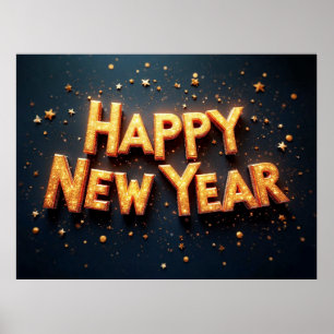 Affiche Bonne année, élégant noir et or,