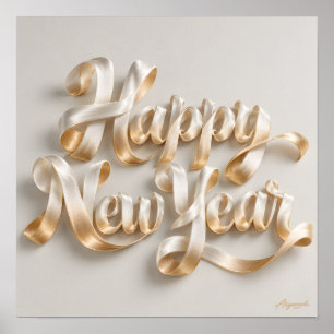 Affiche Bonne Année lettrage ruban de soie