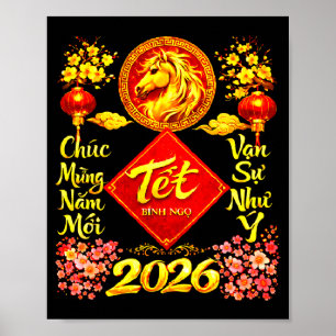Affiche Bonne année lunaire 2026 Année du Cheval Tet Ng