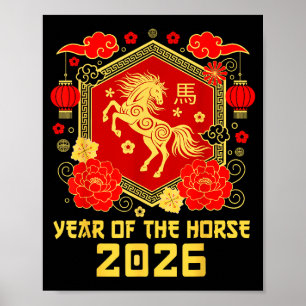 Affiche Bonne année lunaire chinoise du cheval 2026 zod