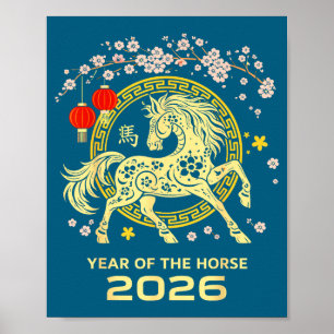 Affiche Bonne année lunaire chinoise du cheval 2026 zodiaq