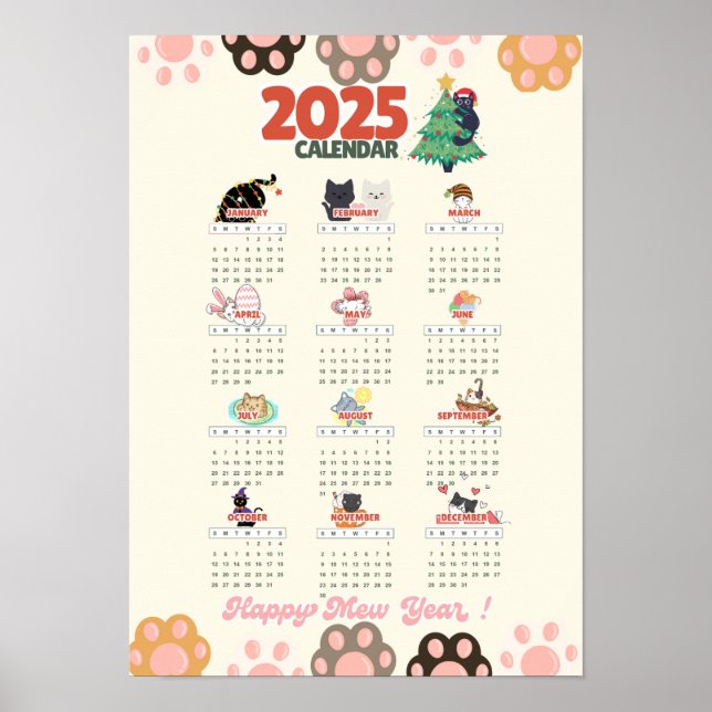 Affiche Bonne année Mew 2025 calendrier mural pour les amo (Devant)