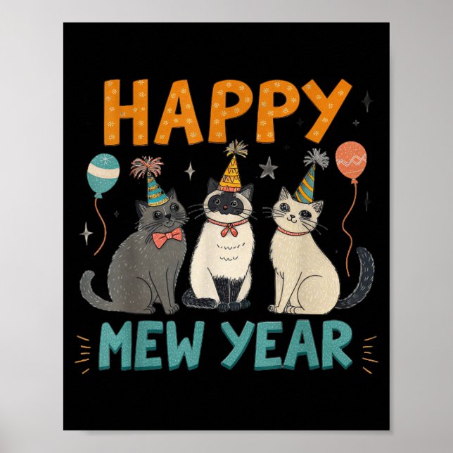 Affiche Bonne année Mew Fête des chats  (Devant)