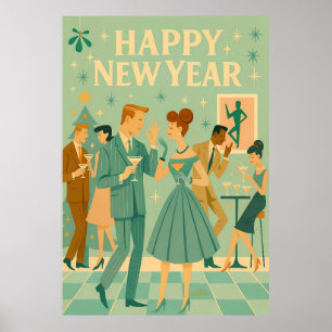 Affiche Bonne année milieu du siècle La danse du Martini