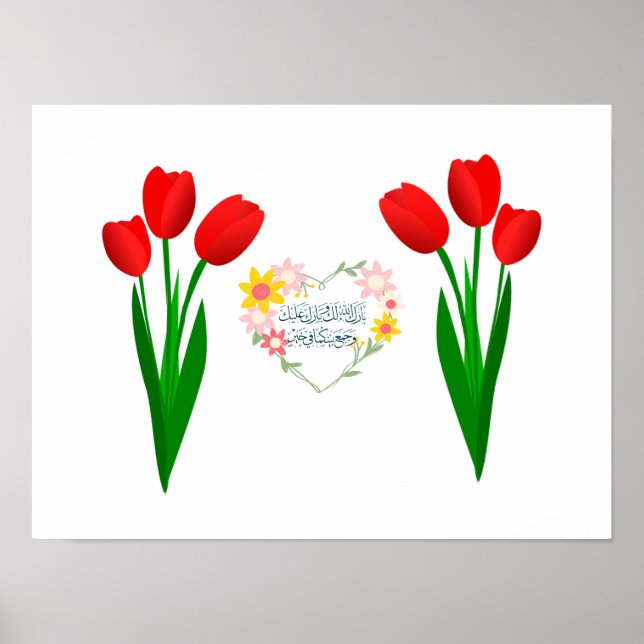 Affiche Bonne chance ensemble de trois tulipes rouges (Devant)