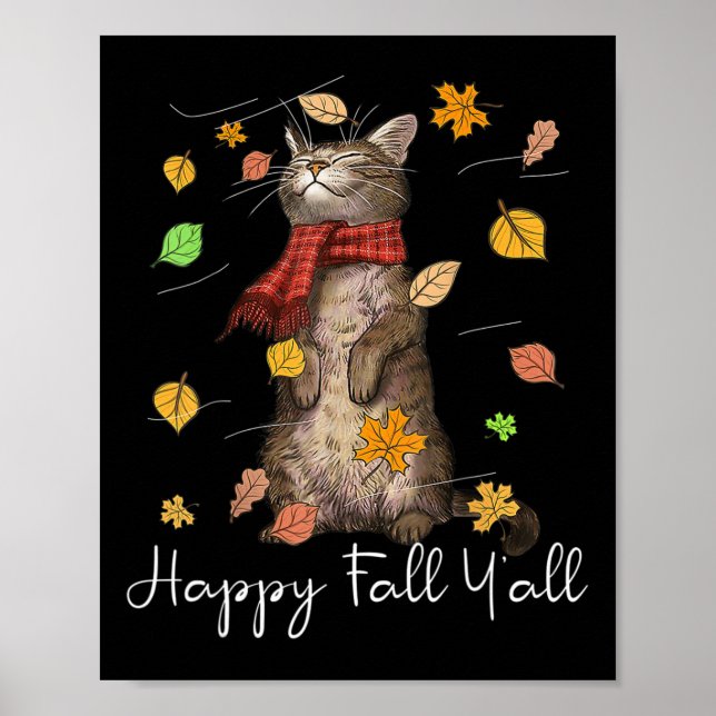 Affiche Bonne Chute Y'all mignonne Automne Chat Kitty Chat (Devant)