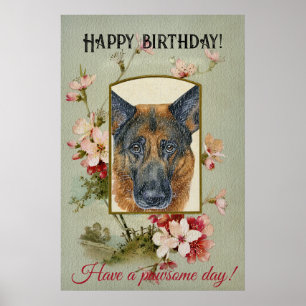 Affiche Bonne fête d'anniversaire Salutations berger allem