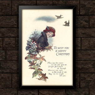 Affiche Bonne Fille de Noël Vintage 1920 Salutation