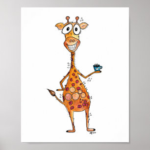 Affiche Bonne Giraffe Whimsical Boire Café