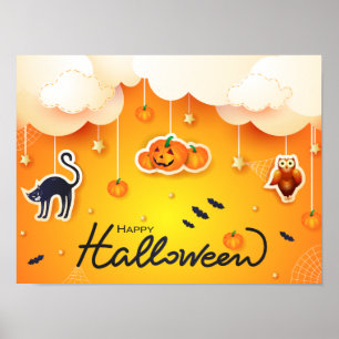 Affiche Bonne Halloween sur les nuages