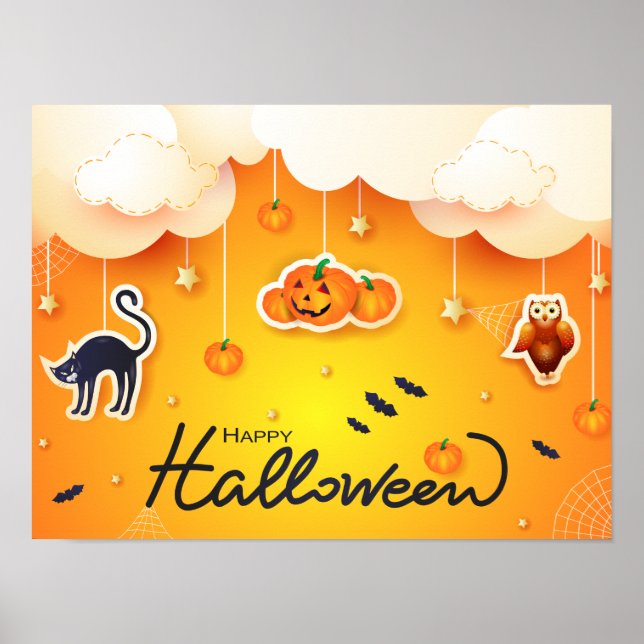 Affiche Bonne Halloween sur les nuages (Devant)