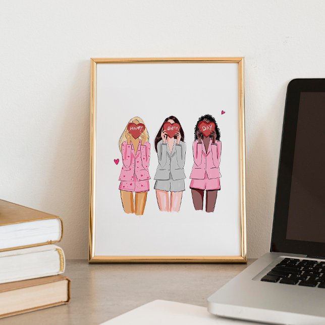 Affiche Bonne illustration d'anniversaire filles roses (Créateur téléchargé)