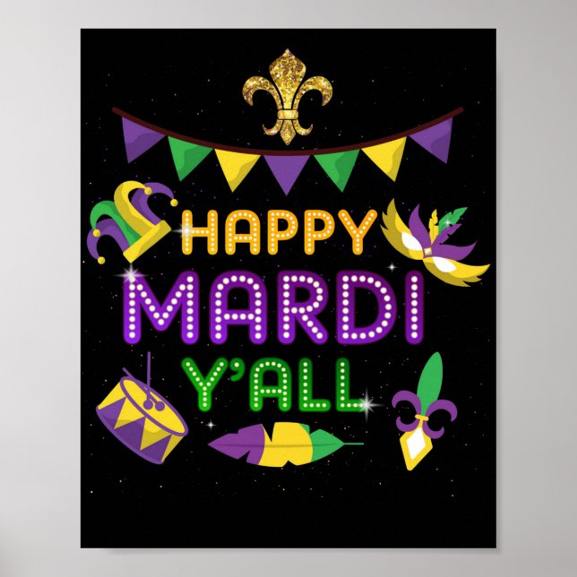 Affiche Bonne Mardi Gras Y'all Carnival Festival Fulcolor (Devant)