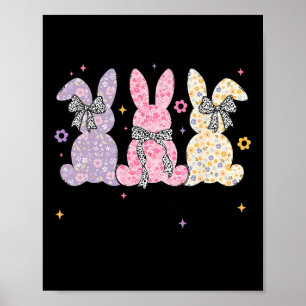 Affiche Bonne Pâques mignonne Bunny Coquette Bow Femmes En