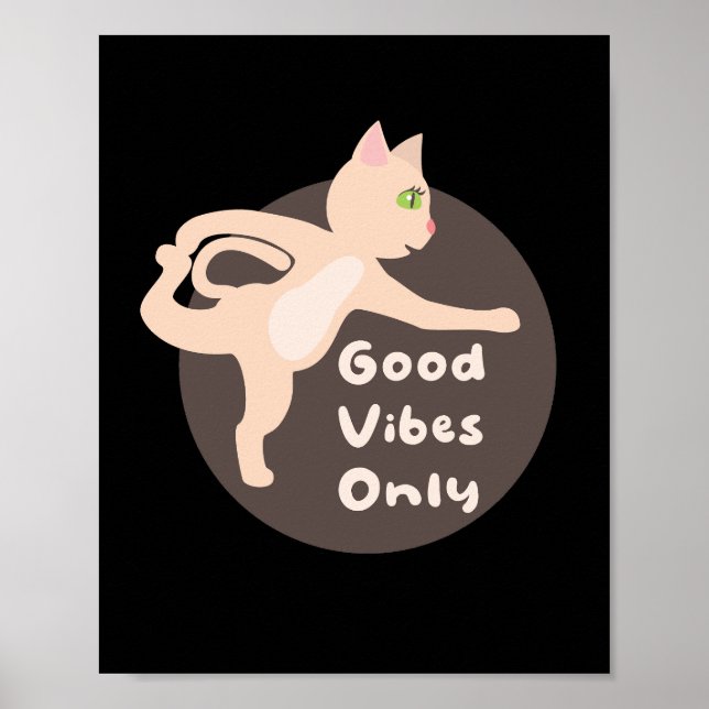 Affiche Bonnes vibes seulement Kawaii chat rose faisant yo (Devant)