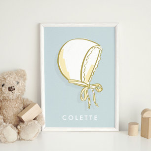 Affiche Bonnet Bébé Bleu Personnalisé Enfants Nom Art