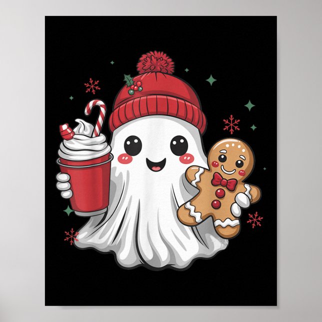 Affiche Bonnet fantôme rétro Noël vacances Xmas Café G (Devant)