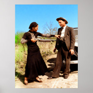 Affiche Bonnie et Clyde s'amusant 1934 Couleur Redux